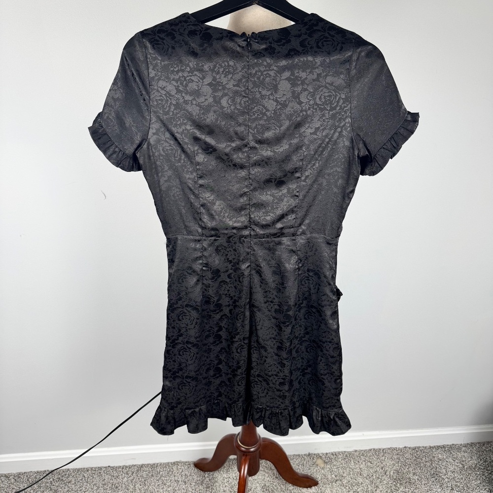 Lulus Cocktail Power Black Floral Embossed Satin Mini Dress - Picture 6 of 10